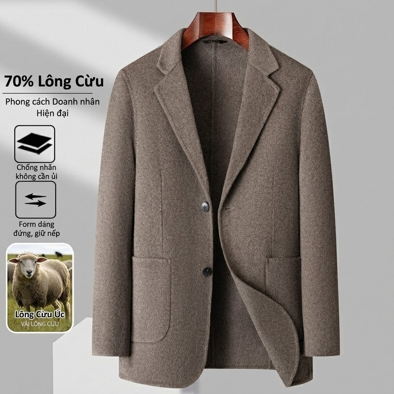 Áo Vest Nam Len Cừu Hai Mặt Phong Cách Doanh Nhân Màu Xám, Nâu, Đen