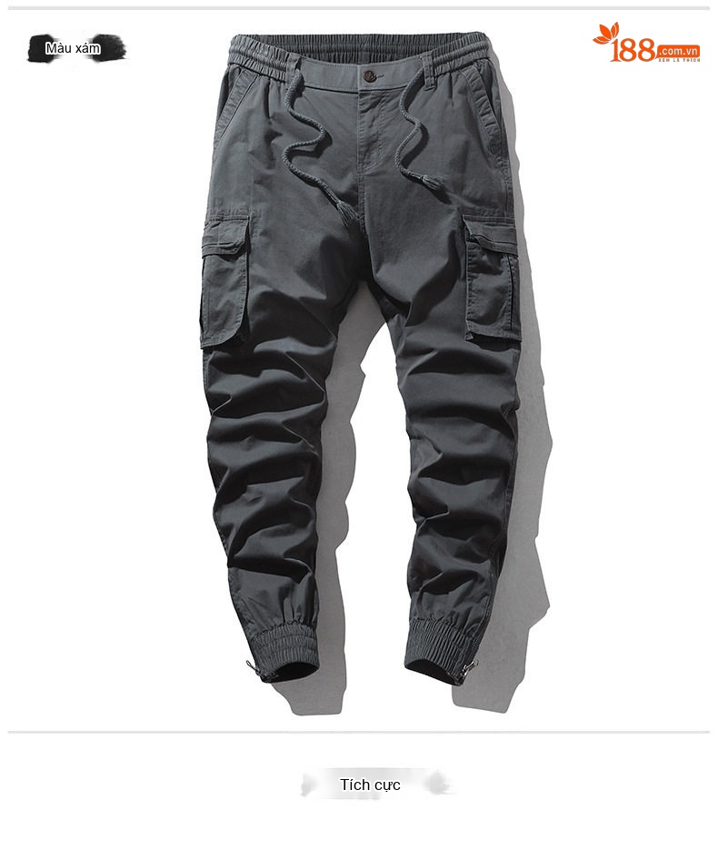 Quần Dài Jogger Nam Cotton Ống Bo Chun Thu Đông Phong Cách Mỹ Lưng Thun Dây Rút Màu Be, Đen, Xám, Xanh... chi tiết 11