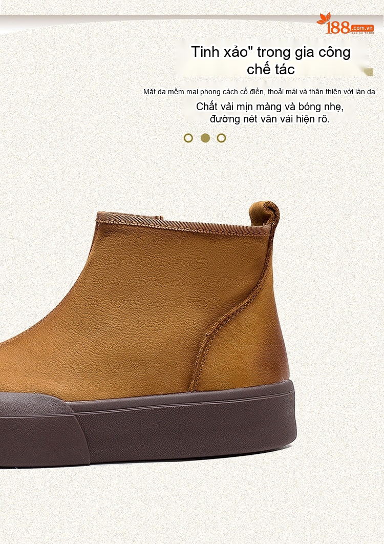 Boot Nữ Da Lộn Đế Dày Khóa Kéo Bên Hông Phong Cách Retro Chiều Cao Đế Khoảng 3cm Màu Đỏ Rượu, Vàng chi tiết 4
