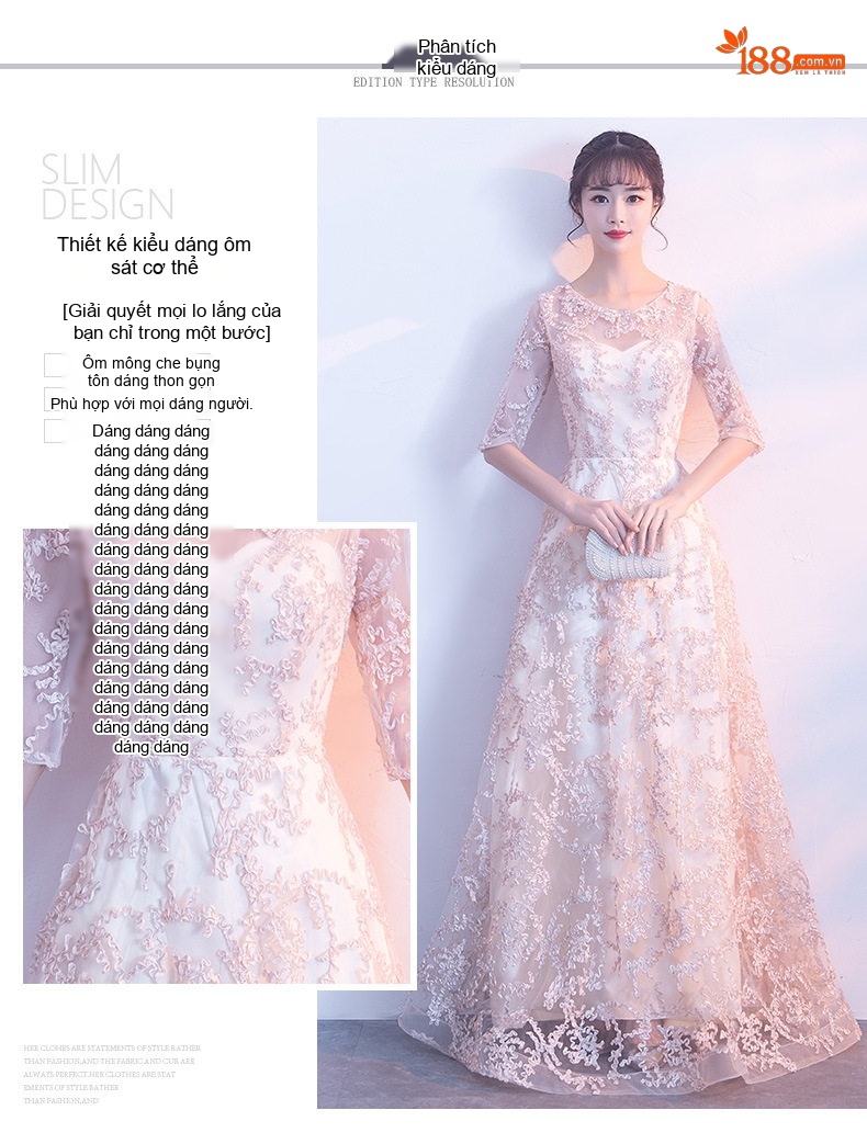 Váy Dạ Hội Dáng Dài Màu Champagne Thiết Kế Ôm Dáng Sang Trọng chi tiết 3