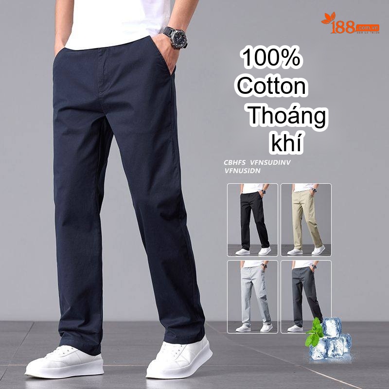 Quần Dài Cotton Nam Ống Suông Rộng Thoải Mái Màu Đen, Xám, Kem, Xanh Navy...