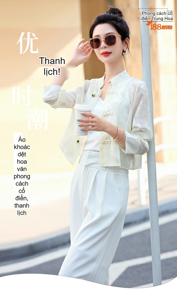 Áo Khoác Cardigan Nữ Kiểu Trung Quốc Tân Thời Thượng, Mỏng, Tay Lỡ Màu Xám, Đen, Xanh Lá, Trắng... chi tiết 1
