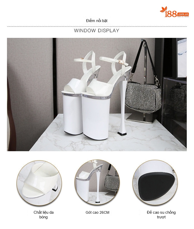 Dép Cao Gót Nữ Da Bóng Chiều Cao Đế Khoảng 26cm Màu Đen, Trắng, Đỏ chi tiết 5