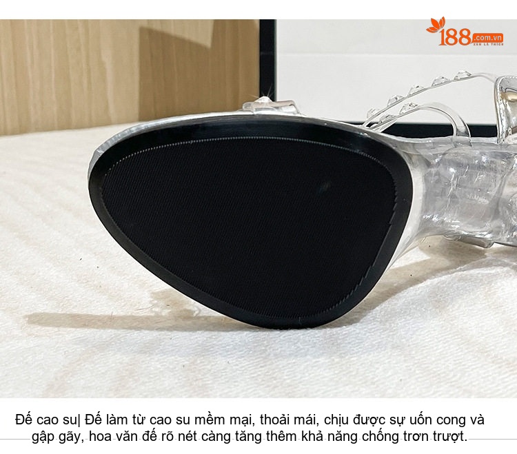 Giày Sandal Cao Gót Nữ Da Bóng Quai Trong Đính Đá Gót Cao 11cm Màu Đen, Trắng chi tiết 6