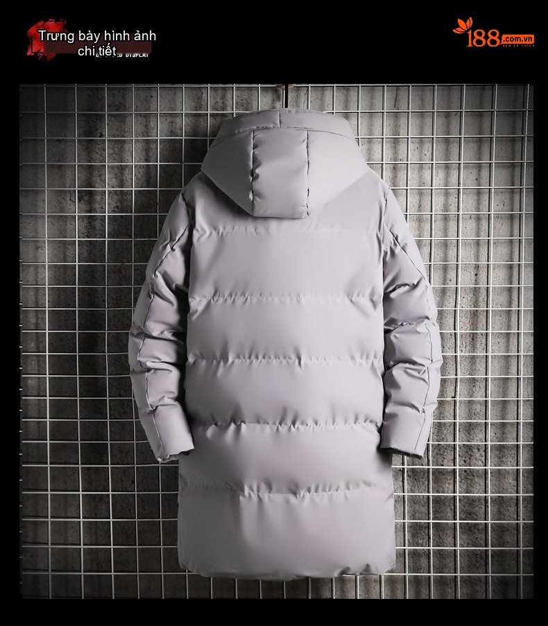 Áo Khoác Phao Nam Dáng Dài Cotton Có Mũ Trùm Đầu chi tiết 4