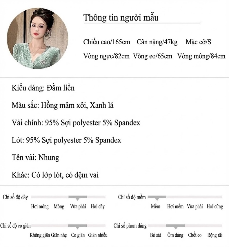 Váy Dự Tiệc Dáng Ôm Cổ Chữ V Tay Dài Chất Liệu Vải Nhung Màu Hồng, Xanh chi tiết 2