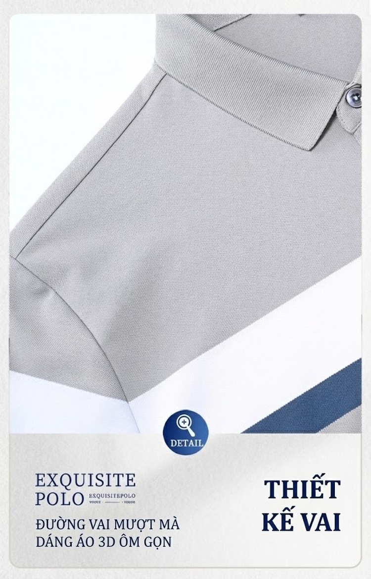 Áo Polo Nam Cotton Họa Tiết Sọc Ngang Tay Ngắn Không Nhăn Màu Xám, Xanh, Nâu, Trắng... chi tiết 23