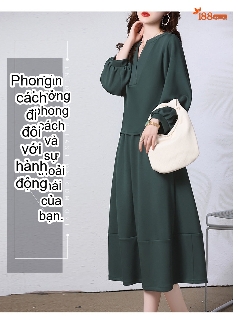Váy Bộ Nữ Thu Đông dáng chữ A Thiết Kế Thời Trang Màu Tím, Xám, Xanh, Vàng chi tiết 11