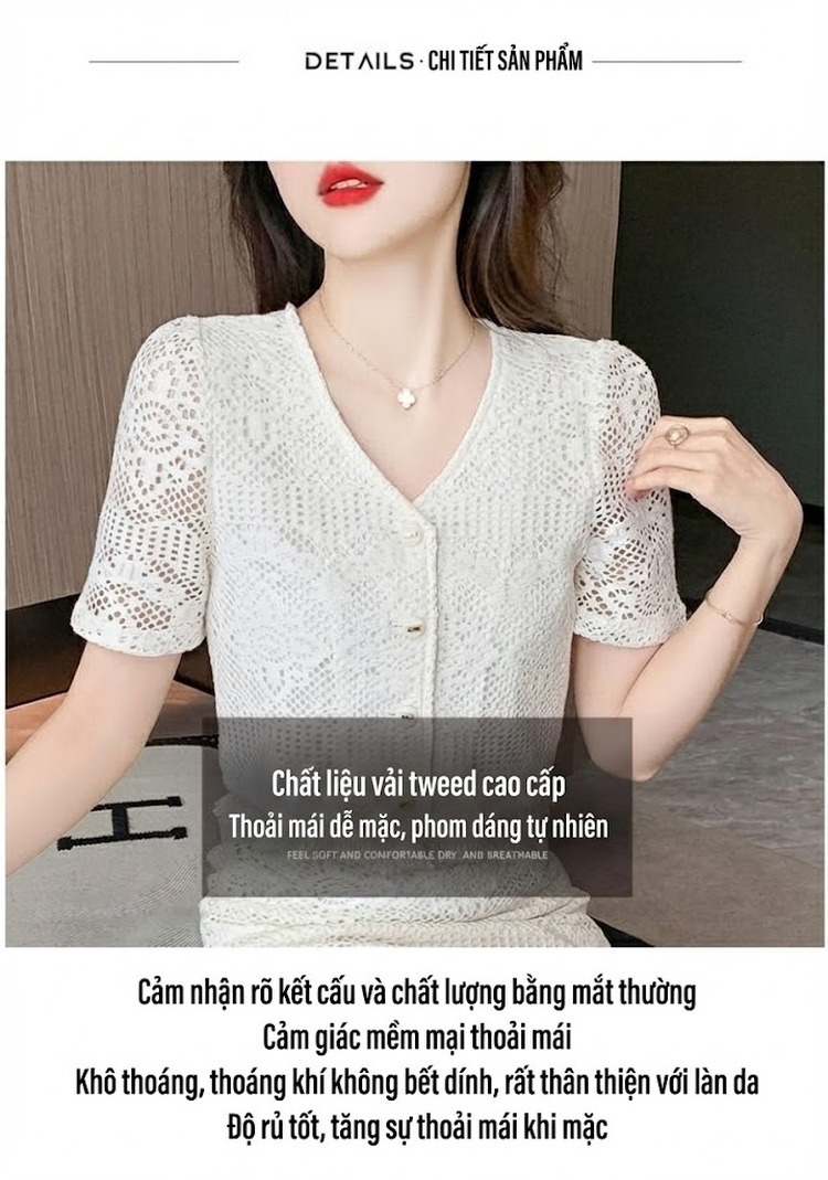 Set Áo Croptop Tay Ngắn và Chân Váy Bút Chì Lưới Cao Cấp Phong Cách Quý Cô Màu Đen, Trắng chi tiết 4