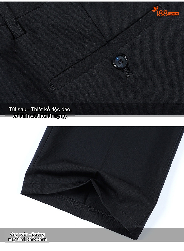 Quần Tây Nam Ống Đứng Silk Wool Chống Nhăn Màu Đen chi tiết 25