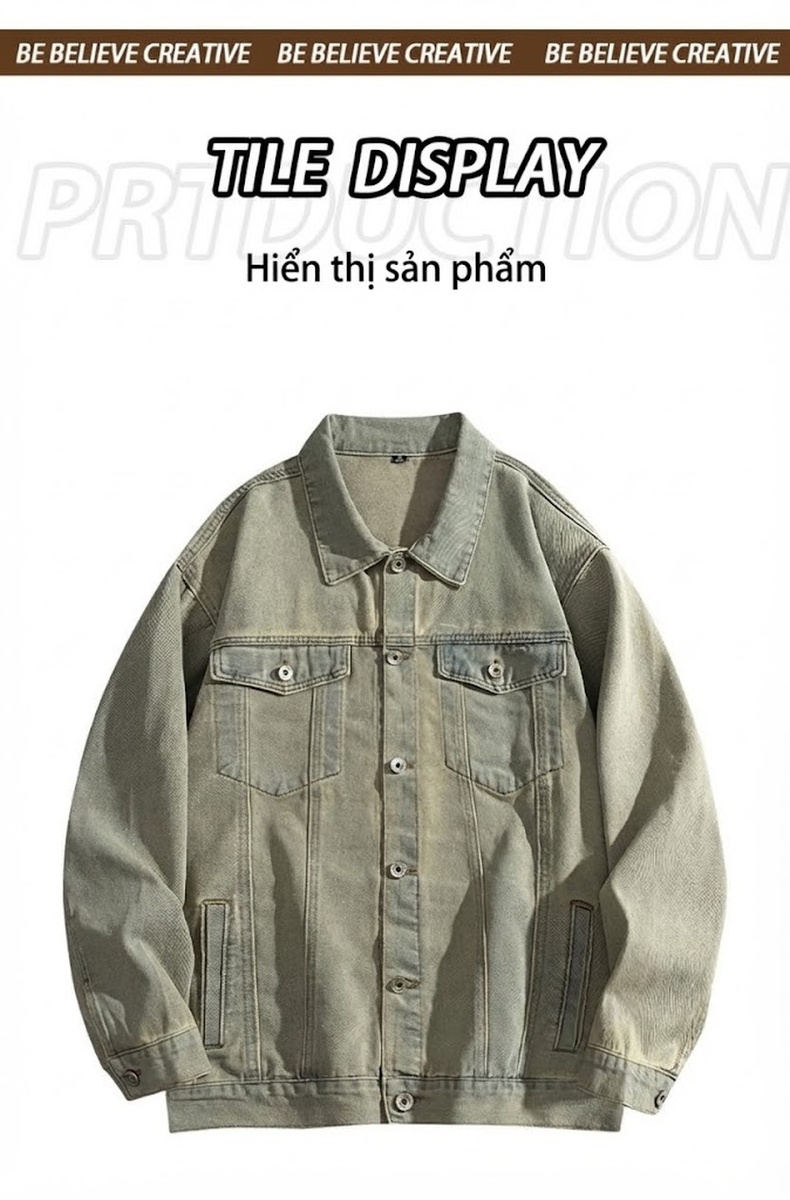 Áo Khoác Jean Nam Dài Tay Form Rộng Cổ Bẻ Màu Xanh Denim, Đen chi tiết 11