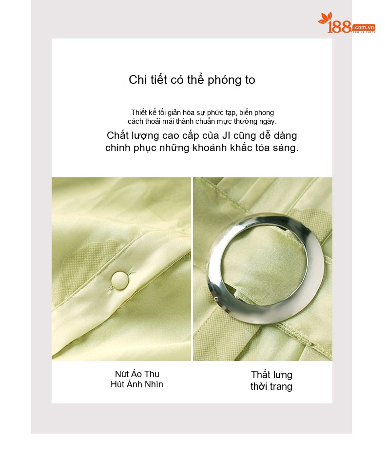 Váy liền thân Nữ Thiết Kế Nếp Gấp Phong Cách Đồng Quê Ngọt Ngào Quý Phái Màu Xanh Lá chi tiết 7
