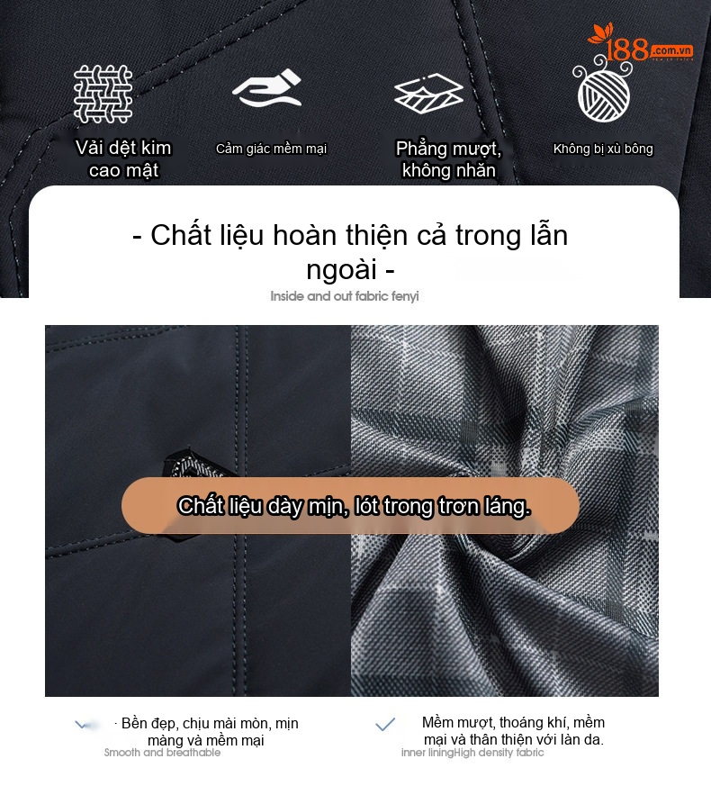 Áo Khoác Bông Nam Cổ Bóng Chày Lụa Tằm Cotton Mỏng Nhẹ Màu Đen chi tiết 6