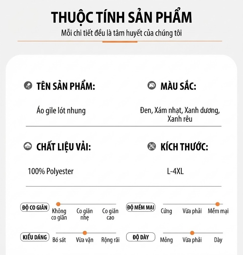 Áo Gile Bông Nam Có Mũ Trùm Đầu Tháo Rời 100% Polyester Màu Đen, Xám, Xanh Lam, Xanh Đậm... chi tiết 14