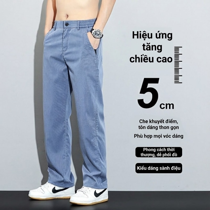 Quần Dài Nam Tencel Lụa Lyocell Mỏng Mát Chống Nhăn Dáng Suông Màu Xanh Lam, Đen, Xám