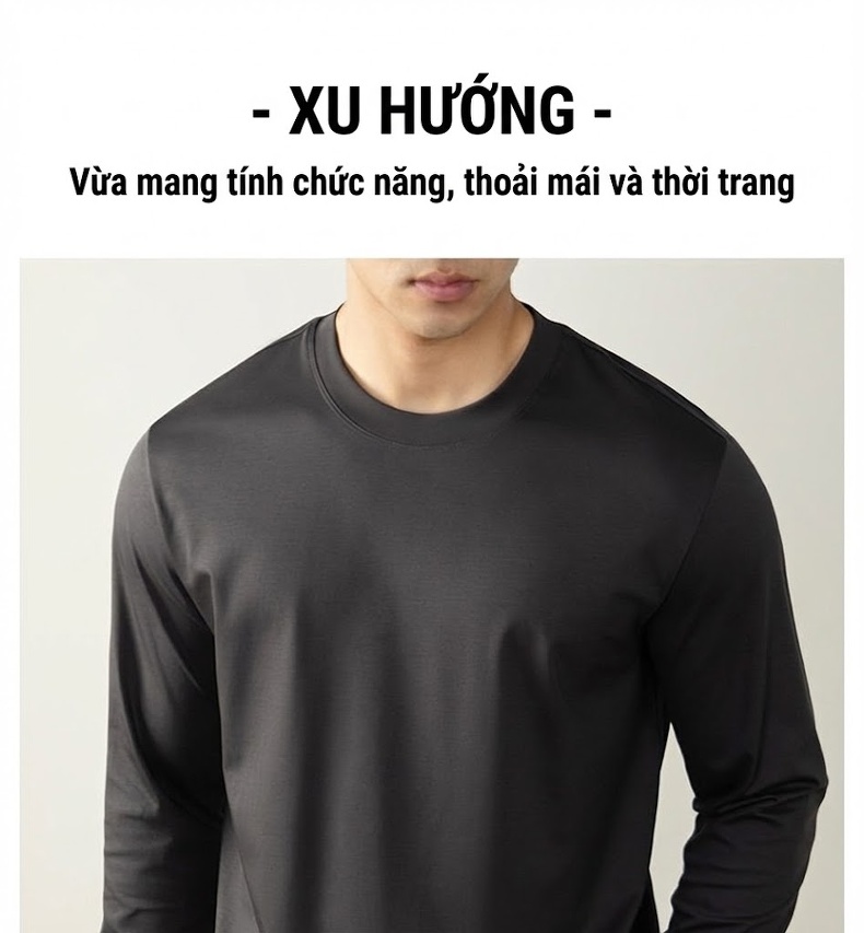 Áo Thun Dài Tay Nam Cotton Lụa Mềm Mịn Cao Cấp Màu Trắng, Đen, Xám chi tiết 9