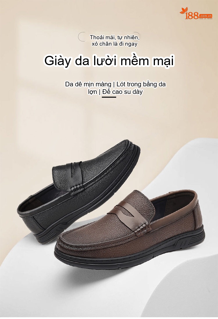 Giày Lười Nam Da Cừu Mềm Mại Thoải Mái Chiều Cao Đế Khoảng 2cm Màu Đen, Nâu chi tiết 1