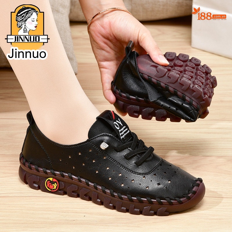 Giày Lười Mùa Hè Nữ Da Mềm Đục Lỗ Thoáng Khí Chiều Cao Đế Khoảng 3cm Màu Trắng, Đỏ, Đen, Nâu