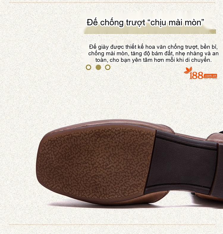 Dép Sandal Nữ Bít Mũi Da Bò Quai Ngang Khóa Cài Đế Cao 3cm - 4cm Màu Kem, Nâu chi tiết 5