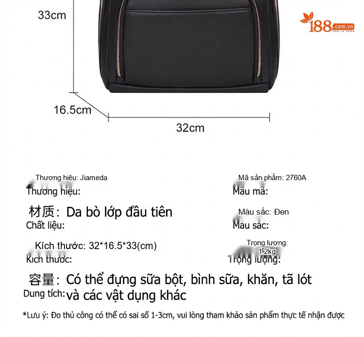 Balo mẹ bỉm sữa da bóng chống thấm, ngăn cách nhiệt bình sữa, ngăn đồ ướt riêng biệt chi tiết 14