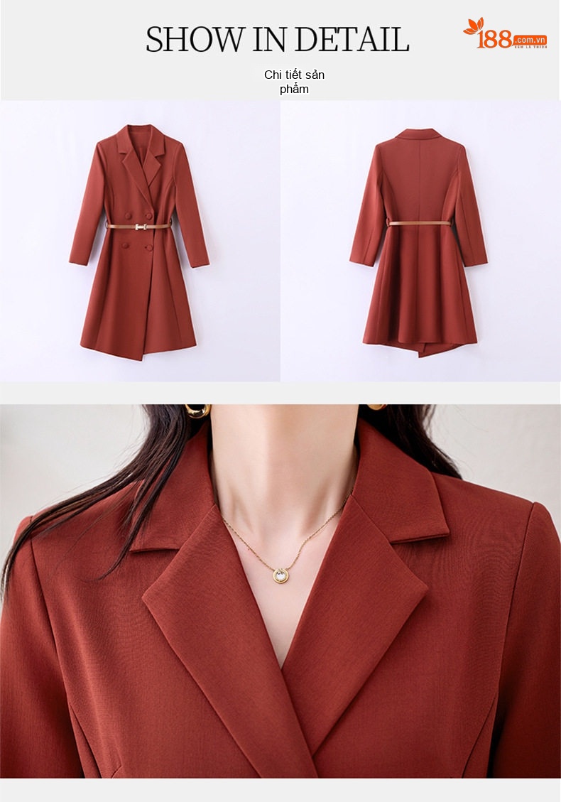 Váy Vest Nữ Dáng Dài Tay Dài Phong Cách Thanh Lịch Màu Đỏ, Đen, Nâu chi tiết 33