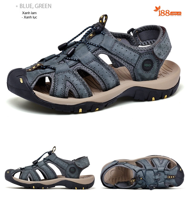 Dép Sandal Nam Bít Mũi Thoáng Khí Chống Trượt Đi Bộ Đường Dài Thủ Công Chiều Cao Đế Khoảng 3cm Màu Đen, Nâu, Xám chi tiết 30