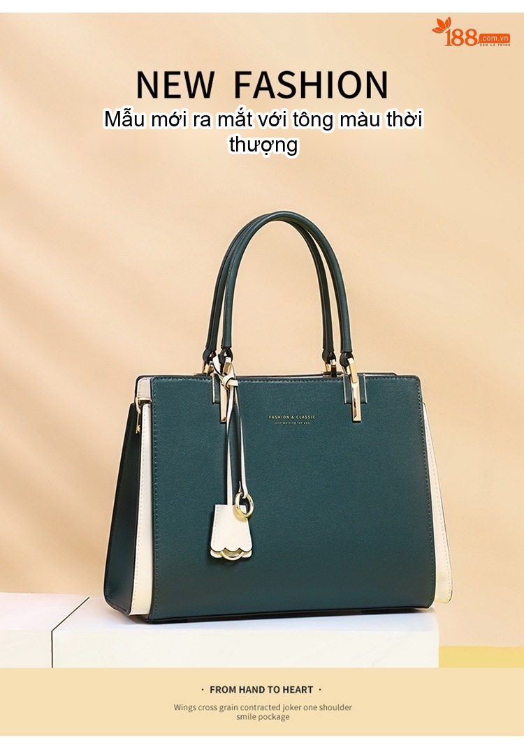 Túi Đeo Vai Nữ Da Bóng Sức Chứa Lớn Túi Xách Tay Công Sở Thường Ngày Màu Xanh Lá, Trắng chi tiết 4