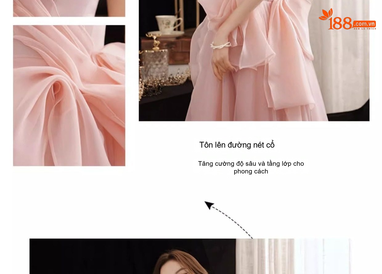 Váy Dạ Hội Dáng Dài Hở Vai Màu Hồng Dự Tiệc Đính Hôn, Hội Nghị, Biểu Diễn Thanh Nhạc chi tiết 5