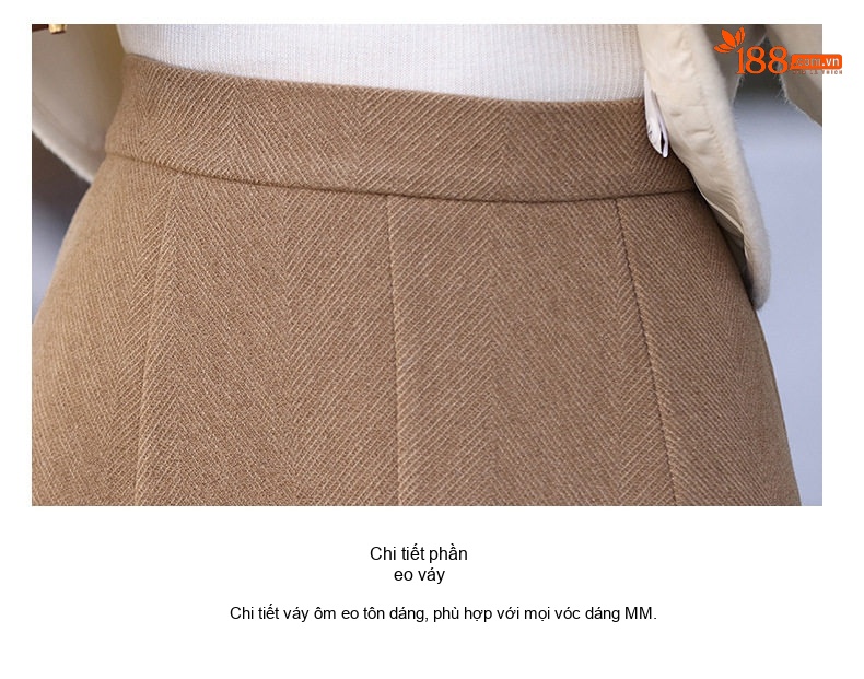 Set Bộ Áo Khoác Lông Cổ Tay và Chân Váy Phong Cách Trung Hoa Màu Trắng, Nâu chi tiết 6