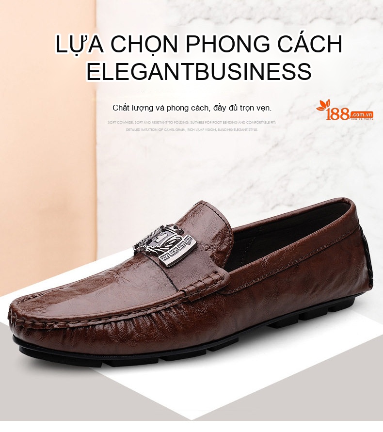 Giày Lười Nam Da Bò Vân Cá Sấu Chiều Cao Đế Khoảng 2cm Màu Đen, Nâu chi tiết 2
