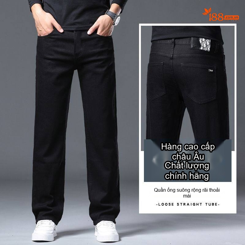 Quần Jean Dài Nam Ống Rộng Cotton Dáng Thường Màu Trắng, Đen