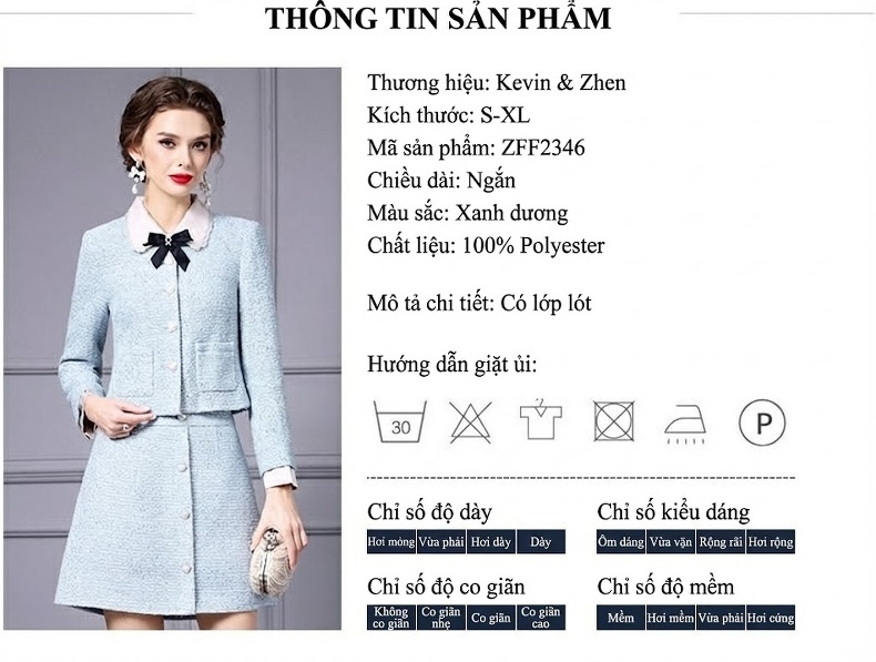Bộ Quần Áo Nữ Váy Ngắn Áo Khoác Tay Dài Họa Tiết Hoa Trà Phong Cách Thanh Lịch Màu Xanh chi tiết 18