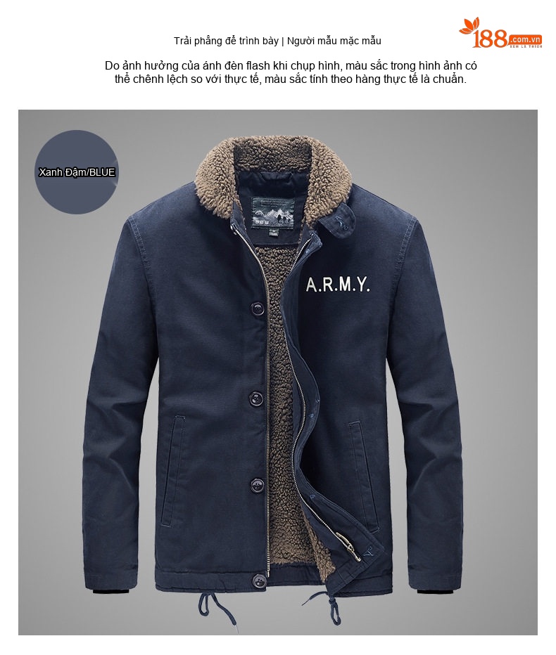 Áo Khoác Bomber Nam Lông Cừu Non Lót Lông Dày Dặn Kiểu Công Sở Màu Xanh Navy, Xanh Rêu chi tiết 11