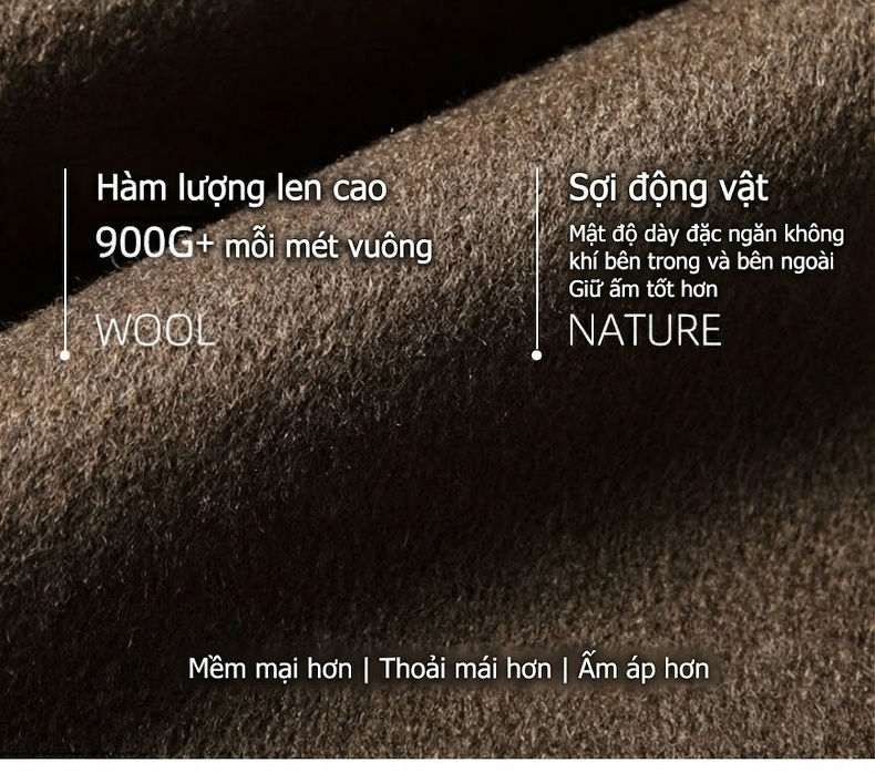 Áo Khoác Nam Dáng Dài Vải Lông Cừu Cổ chữ Vest Lót Lông Vũ Tháo Rời Phong Cách Doanh Nhân Màu Nâu, Xám, Đen chi tiết 2