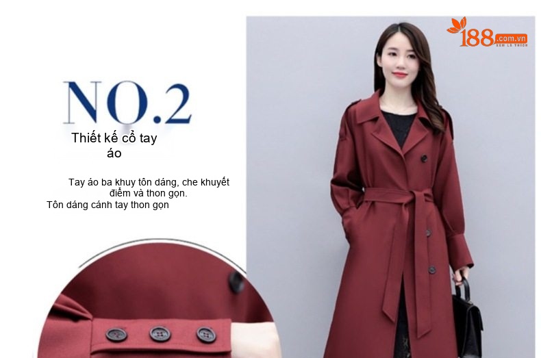 Áo Khoác Gió Nữ Dáng Dài Thanh Lịch Màu Đỏ, Be chi tiết 11
