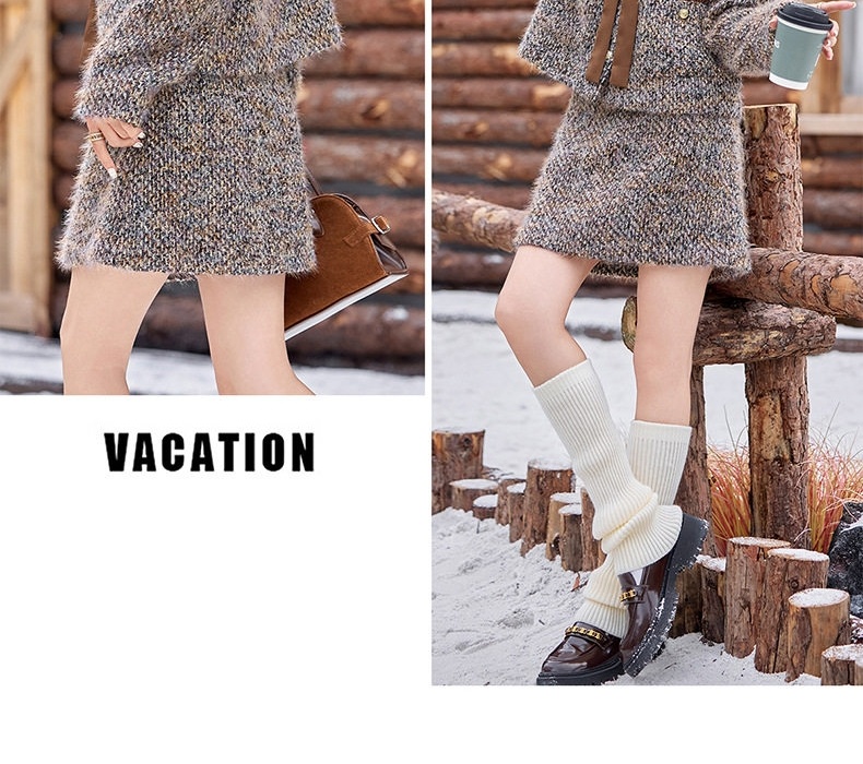 Set Áo Khoác Lông Và Chân Váy Ngắn Phong Cách Tiểu Thư Thanh Lịch Màu Nâu chi tiết 22