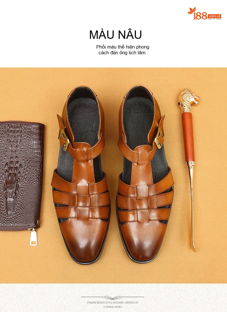 Sandal Rọ Nam Da Bò Mùa Hè Chiều Cao Đế Khoảng 3cm Màu Đen, Nâu chi tiết 11