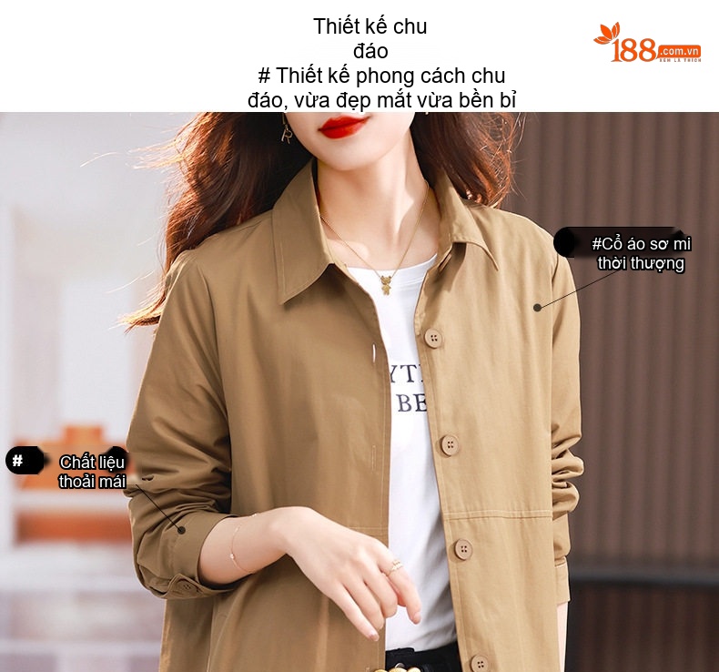 Áo Khoác Gió Nữ Dáng Dài Cỡ Lớn Thiết Kế Thời Trang Màu Nâu chi tiết 2