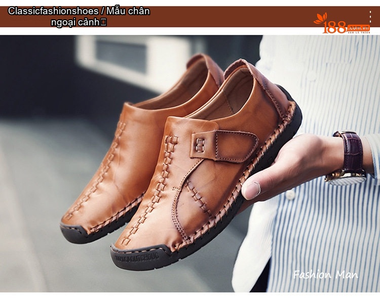 Giày Lười Nam Da Bò Chiều Cao Đế Khoảng 2cm Màu Đen, Nâu chi tiết 6