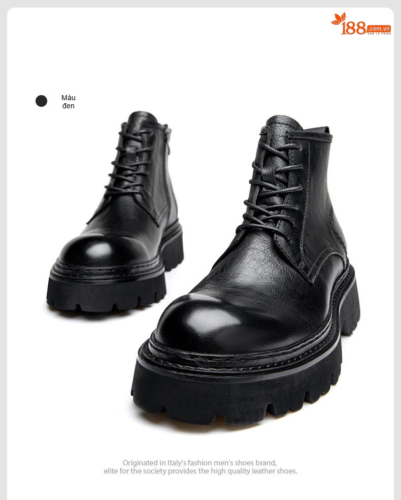 Giày Boot Martin Nam Da Bò Cổ Lửng Khóa Kéo Phong Cách Anh Chiều Cao Đế Khoảng 4cm Màu Nâu, Đen chi tiết 15