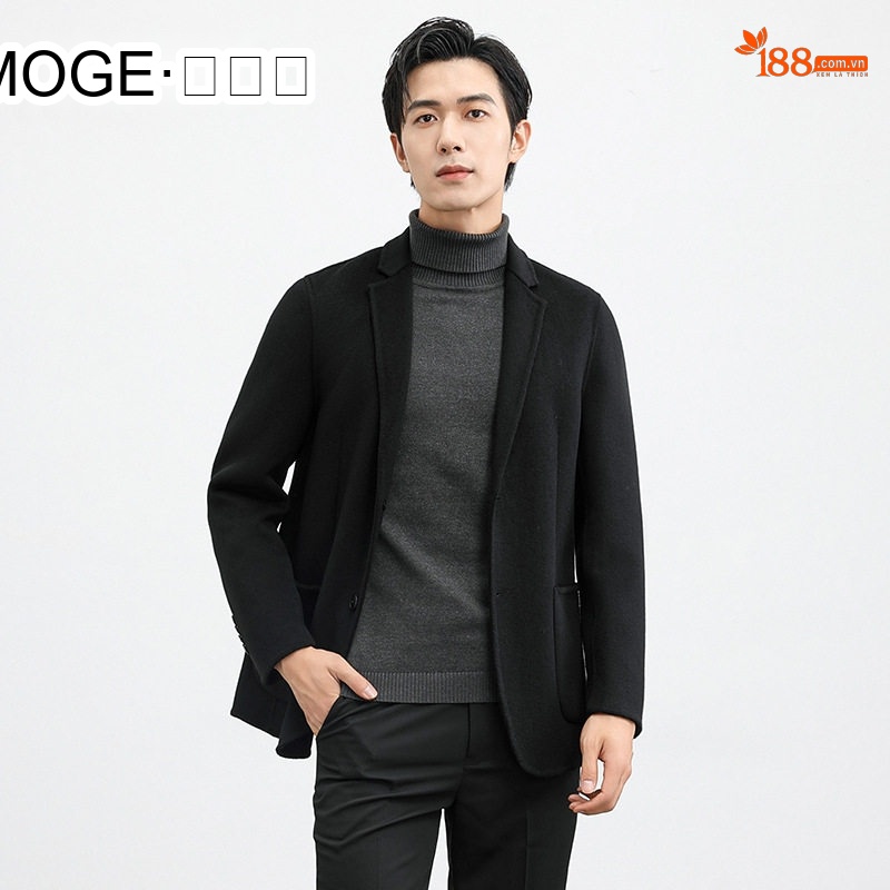 Áo Vest Nam Hai Mặt Lông Cừu Mỏng Phong Cách Doanh Nhân Màu Đen, Xám