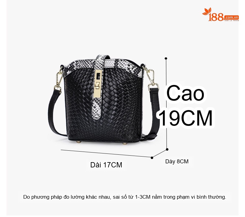 Túi Đeo Vai Nữ Da Bò Thật Kiểu Túi Bucket Hoạ Tiết Đan Màu Đen chi tiết 5