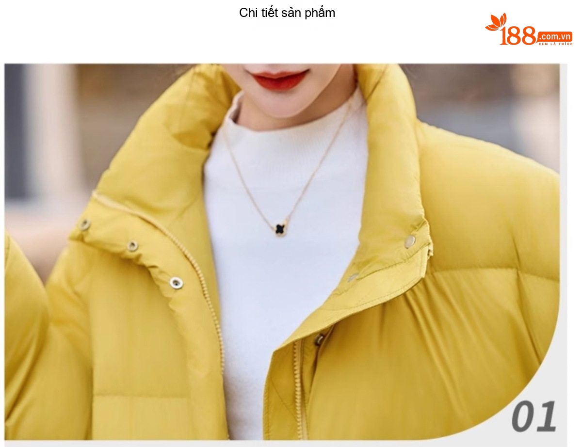 Áo Khoác Phao Nữ Ngắn Tay Dáng Nhỏ Cổ Trụ Dày Dặn Ấm Áp Màu Trắng, Đen, Vàng chi tiết 9