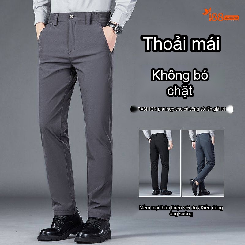 Quần Âu Nam Dáng Suông Co Giãn Nhẹ Kiểu Dáng Thanh Lịch Màu Xám, Đen, Xanh Navy