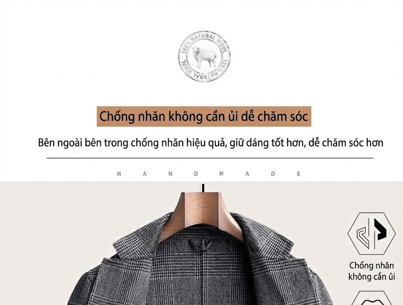 Áo Vest Nam Lông Cừu Hai Mặt Kẻ Ôm Dáng Thu Đông Dày Dặn Màu Xám chi tiết 12