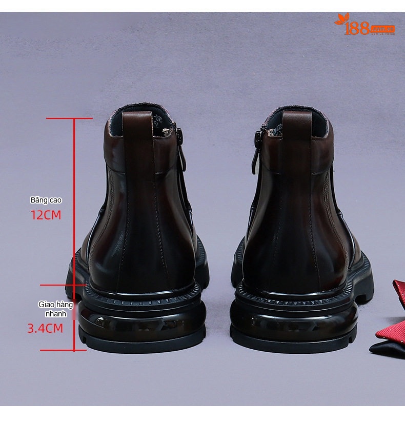 Boot Martin Nam Da Bò Khóa Kéo Chiều Cao Đế Khoảng 4cm Phong Cách Anh Màu Đen, Nâu chi tiết 17