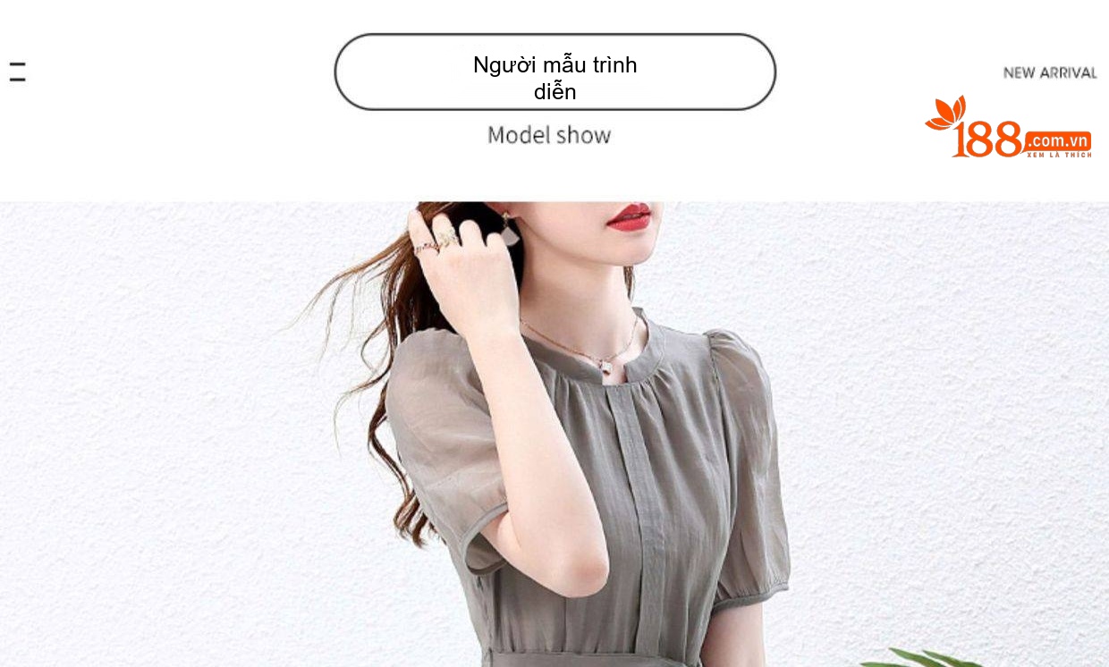 Váy Liền Thân Nữ dáng chữ A Chiết Eo Thanh Lịch Màu Xám, Be, Trắng chi tiết 10
