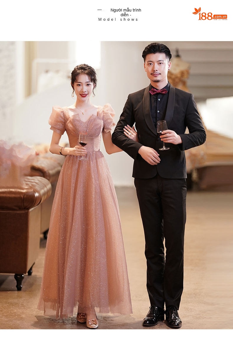 Váy Dạ Hội Dáng Dài Tay Bồng Xòe Công Chúa Mặc Hàng Ngày Dự Tiệc Cưới Màu Hồng chi tiết 7