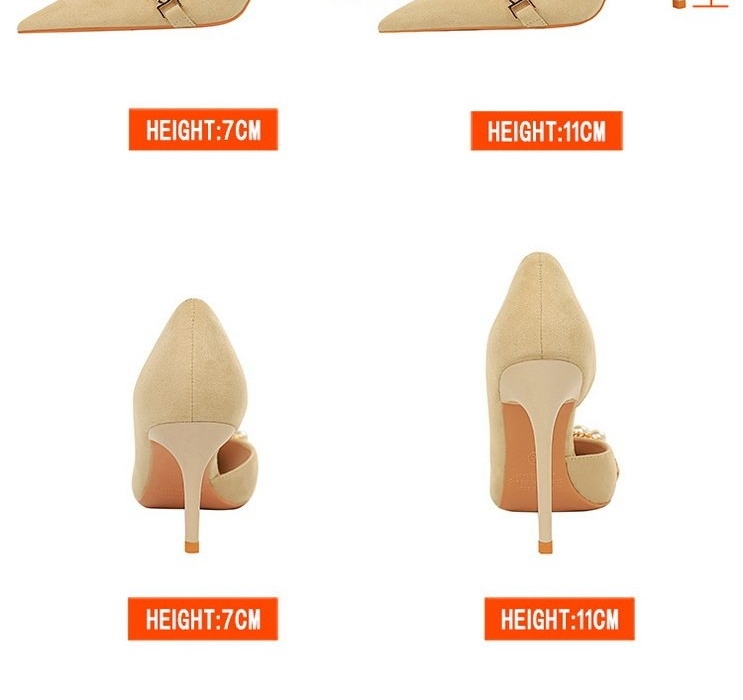 Giày Cao Gót Nữ Nỉ Hở Bên Chiều Cao Đế Khoảng 8cm Đính Ngọc Trai Màu Đen, Kem chi tiết 2