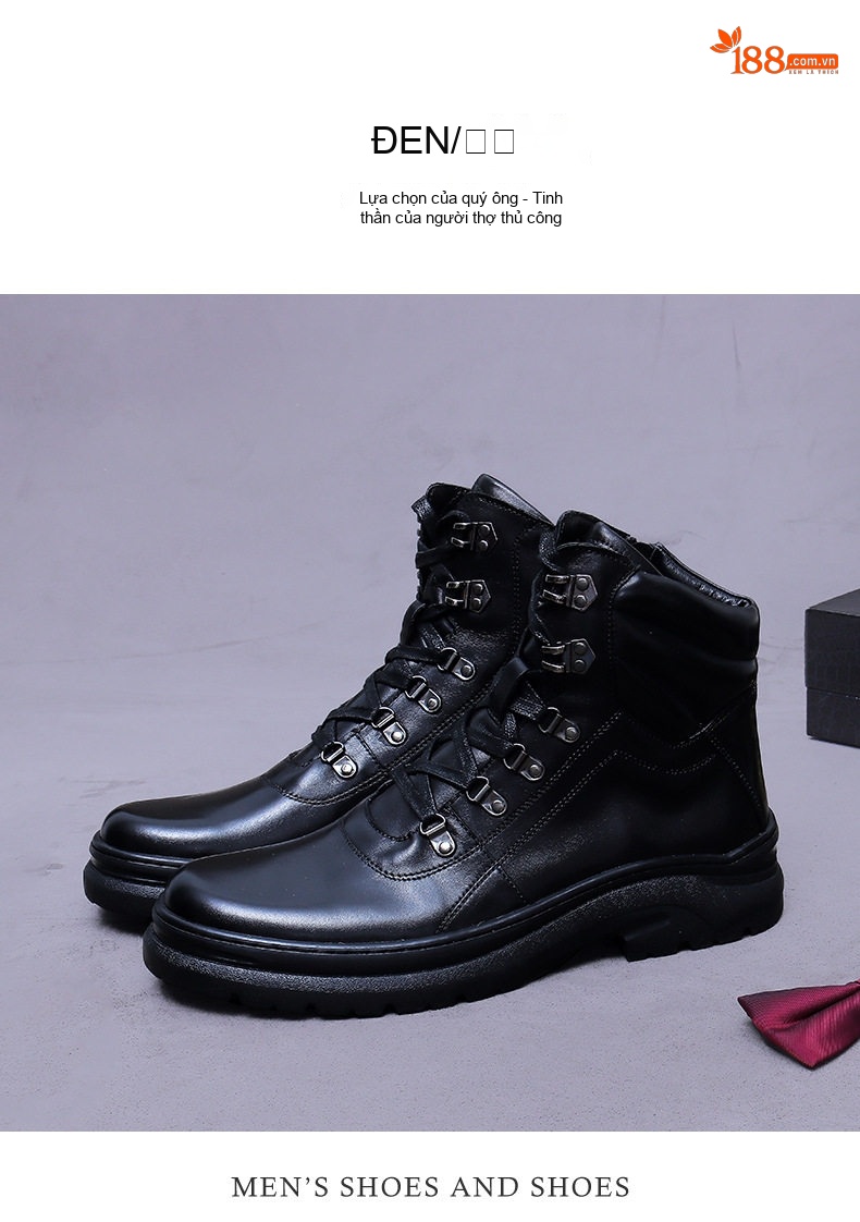 Giày Boot Nam Da Bò Cổ Cao Đế Dày Chiều Cao Đế Khoảng 5cm Phong Cách Anh Quốc Màu Đen, Nâu chi tiết 13